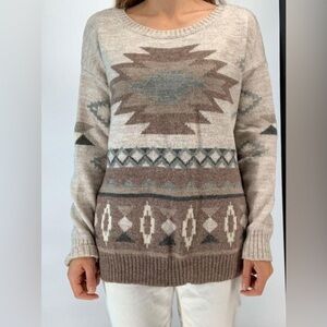 American Eagle Womens Small Aztec Sweater Cream Brown Western Tribal Wool Blend